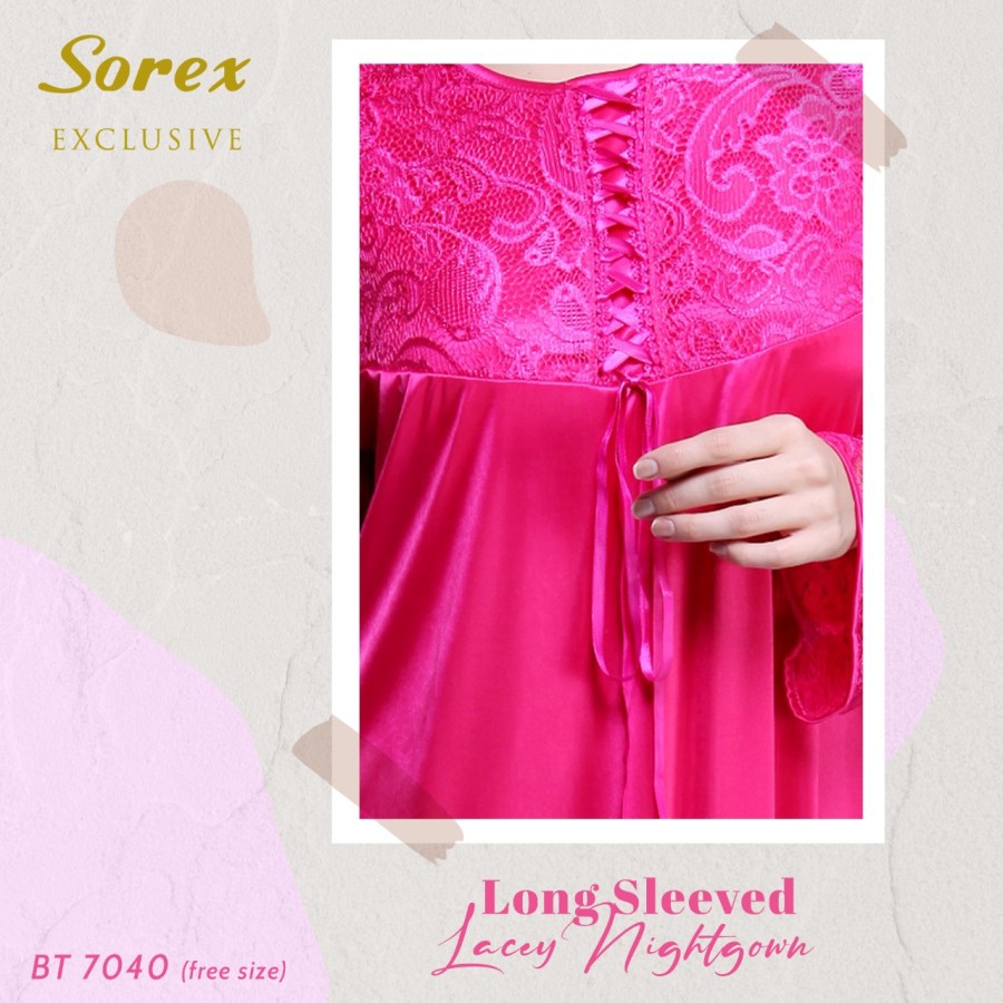 ❤ MIMI ❤ Sorex Lingerie Lovely Series Baju Tidur Premium Satin Look Long Sleeved Nightgown BT 7040