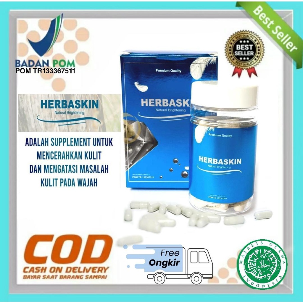 HERBASKIN Original 100% Suplemen Kecantikan Pemutih Badan (50 Kapsul) Asli BPOM