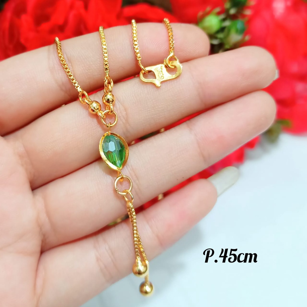 Kalung Dewasa permata warna warni kristal oval termanis lapis emas18k tidak karat