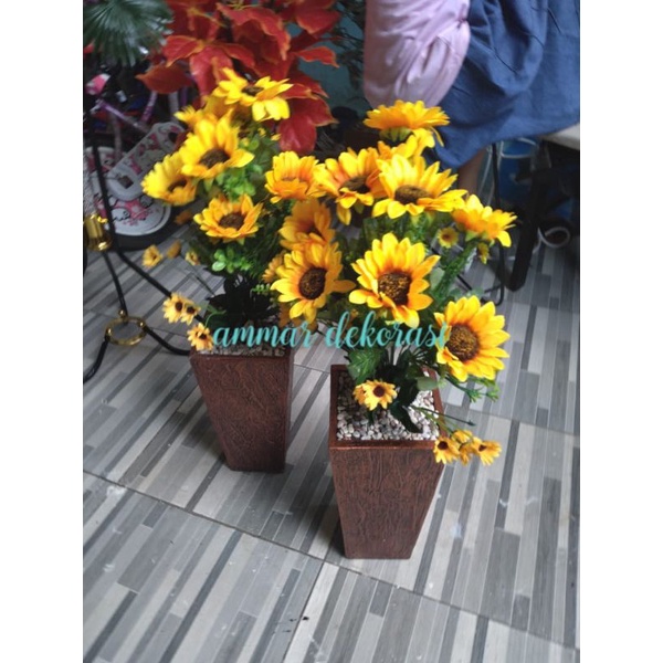 pohon bunga matahari plastik, pohon plastik artificial murah, bunga matahari artificial tinggi 60cm