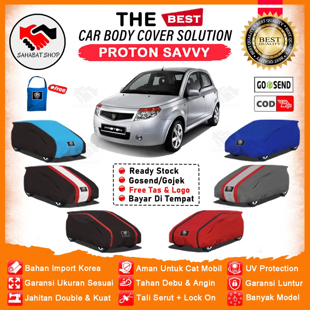 Sahabat Body Cover Mobil Savvy / Sarung Penutup Proton Savy Outdoor / Mantel Selimut Tutup Kerudung Jas Mantol Terpal Pembungkus Pelindung Kerodong Kelambu Tutupan Bungkus Mobil Savvy Waterproof Anti Air Model Orange