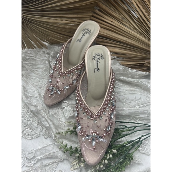 sepatu wedding wanita amirra rosegold 7cm kaca