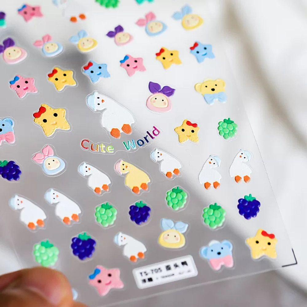 AUGUSTINA Agustin 5D Ukir Stiker Kuku Wanita Gadis Tiga Dimensi Self-Adhesive Kelinci Bengkok Bebek Nail Art Dekorasi