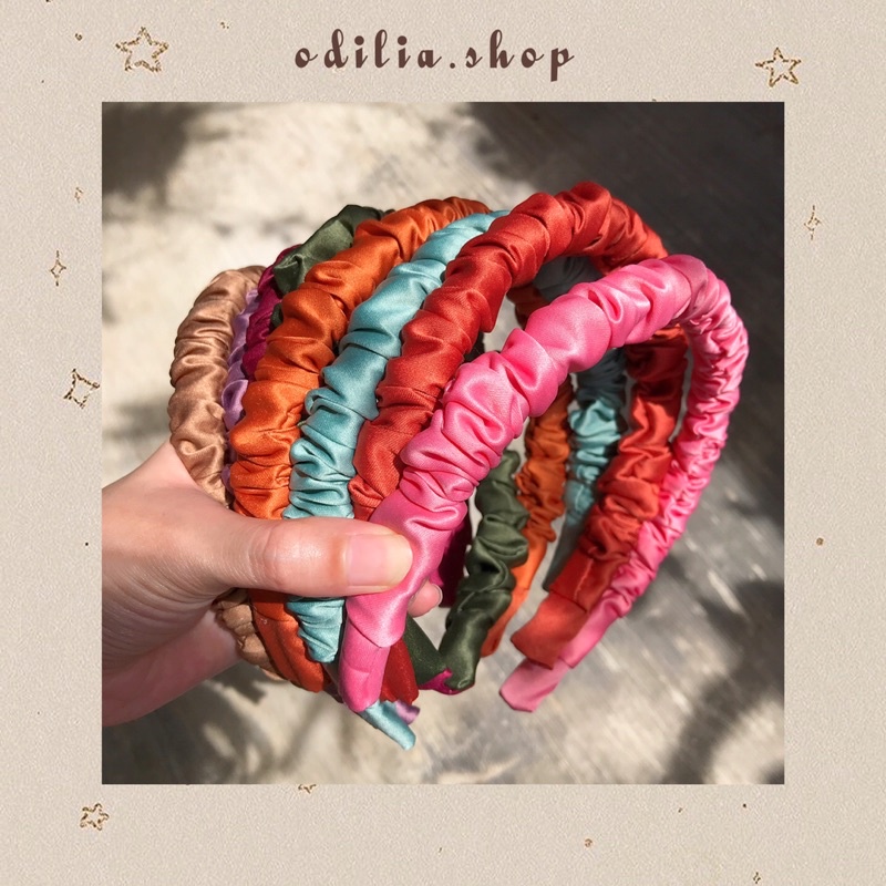 Bando Scrunchie Kecil Satin Premium Rainbow Mate Bandana Scrunchies Korea Headband Ruffle Velvet Sil