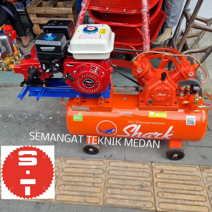 1/2 HP KOMPRESSOR UDARA ANGIN SHARK MESIN BENSIN TESLA GX200 SUMURA 22