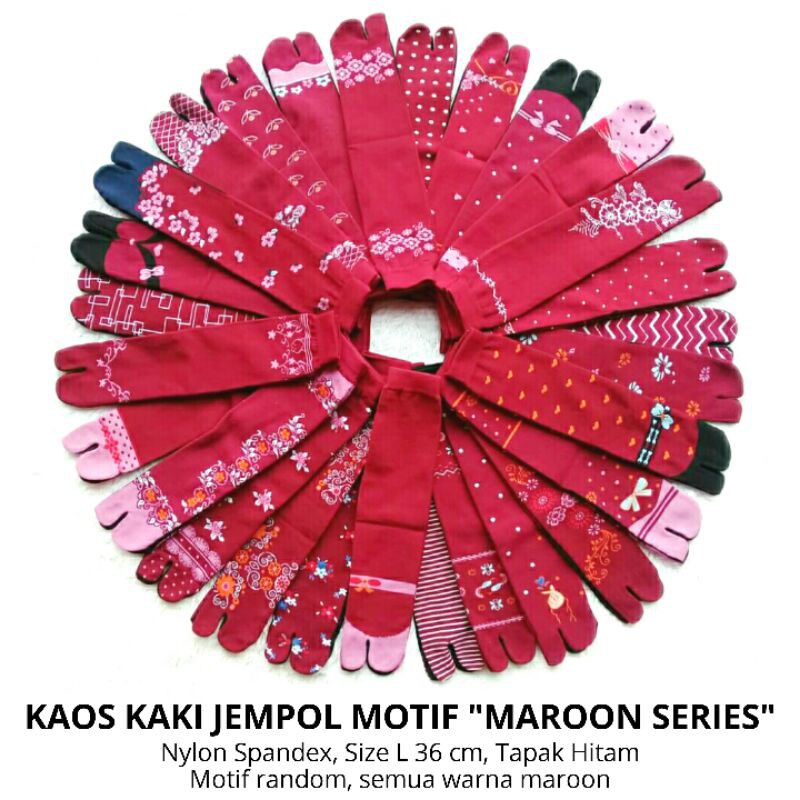 Kaos Kaki Jempol Motif Merah Maroon Series, Wanita Muslimah Tapak Hitam Nylon Spandex Panjang Murah