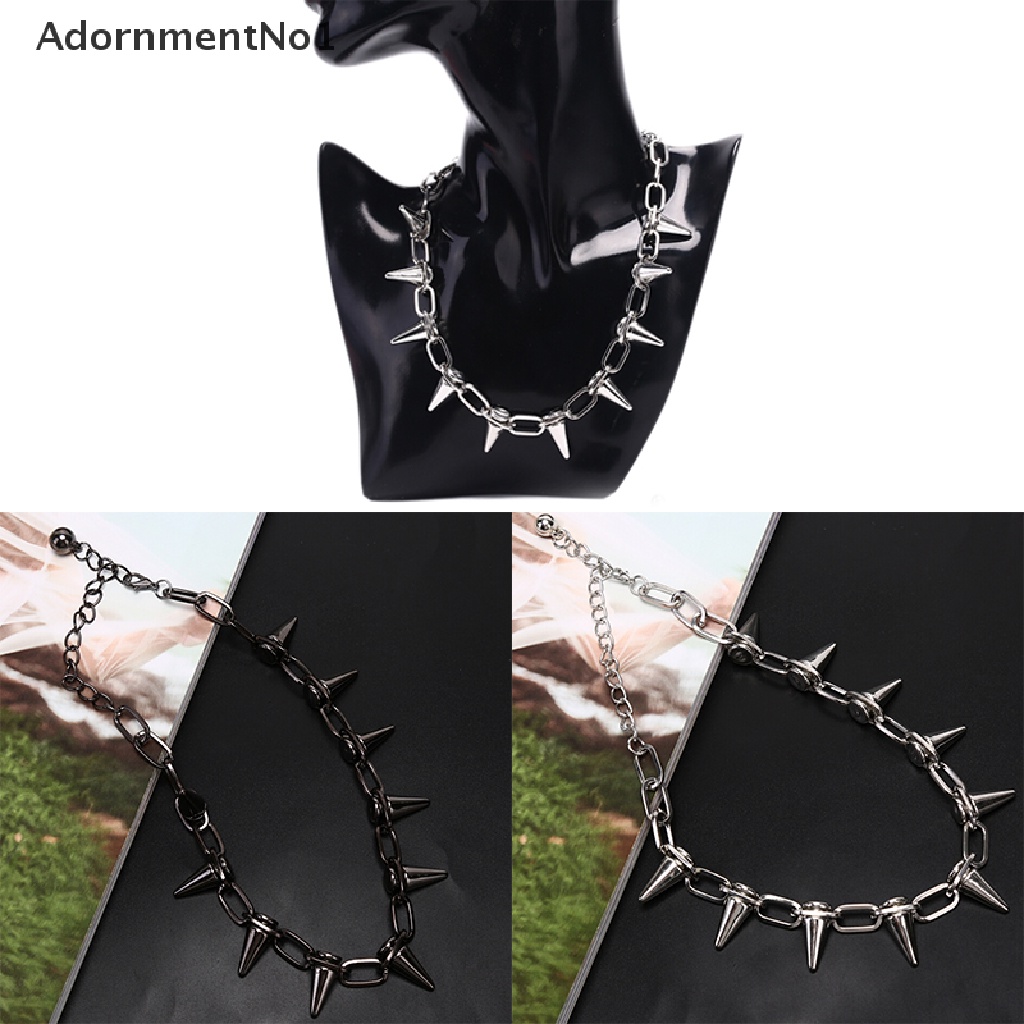 (AdornmentNo1) Kalung Choker Rantai Gaya Punk Rock Aksen Rivet Untuk Perhiasan Wanita