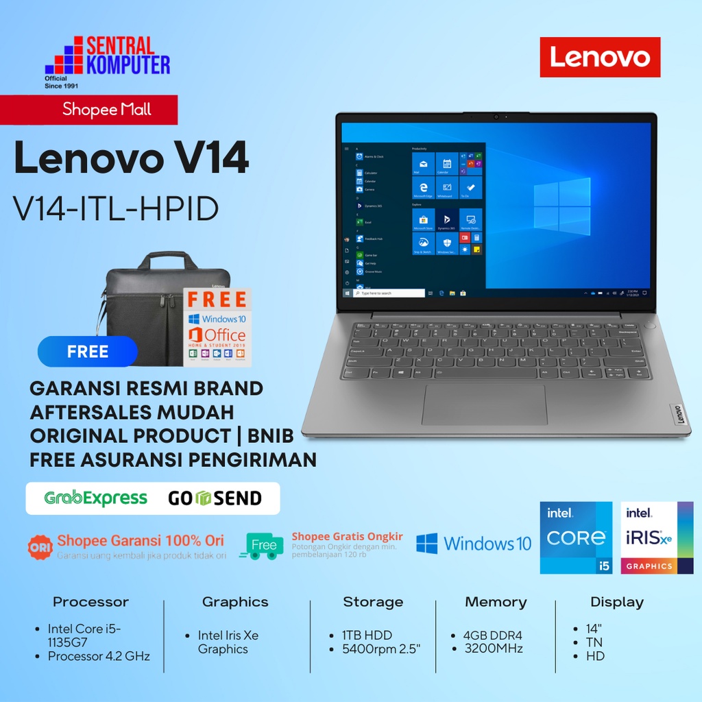 Jual Lenovo V14 ITL HPID I5 1135G7 Iris XE 4GB 1TB Hdd Win10 OHS Shopee Indonesia