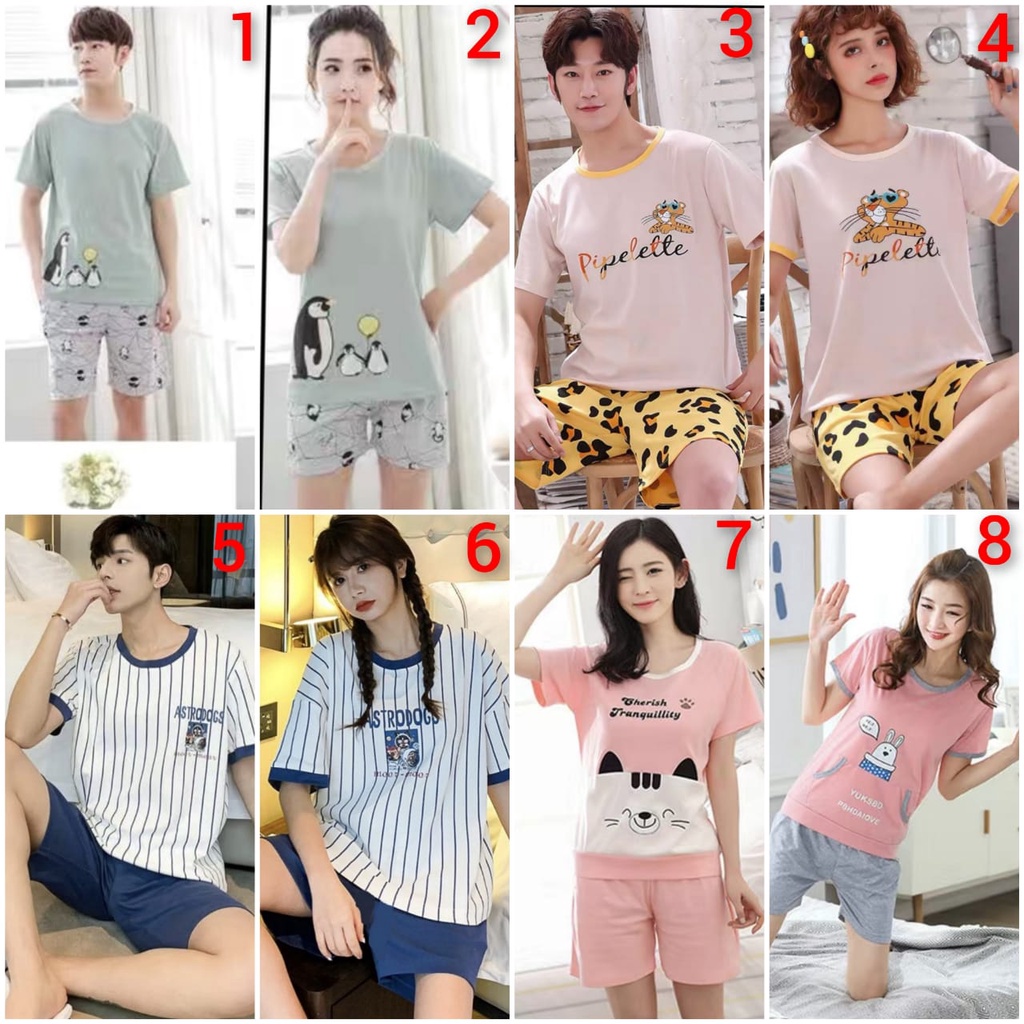 Baju tidur piyama couple bahan kaos import HPkaos115