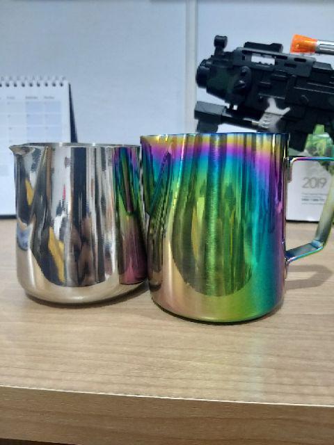 Milk Jug Rainbow 350ml Coffee Latte Jug Stainless Steamer Pitcher Kopi