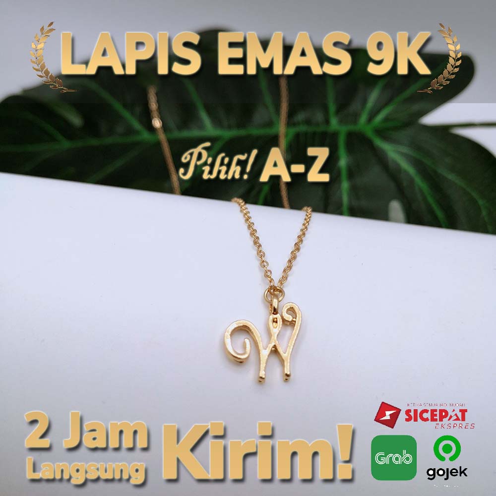Kalung Huruf Inisial A-Z Lapis Emas 18K Kalung Swarovs IMN111-W--M74