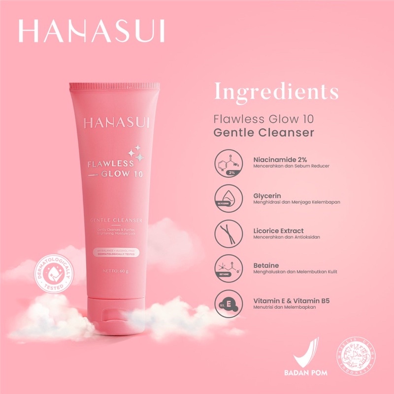 HANASUI Flawless Glow 10 &amp; Acne Treatment Series Indonesia / Gentle Cleanser Power Essence Toner Serum Day Night Cream Spot Gel Lip Sleeping Cream Mud Peel Off Mask Masker Body Lotion Spa Exfoliating Gel Bar Soap / Men Naturgo Mattedorable Mineral Paket