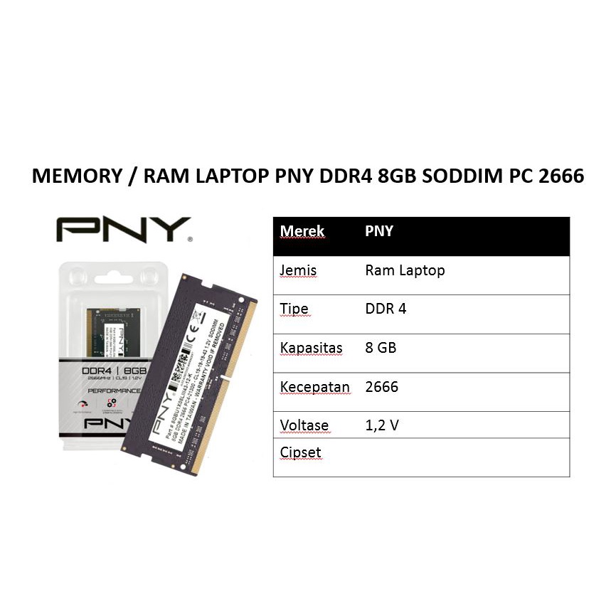 MEMORY / RAM LAPTOP PNY DDR4 8GB SODDIM PC 2666
