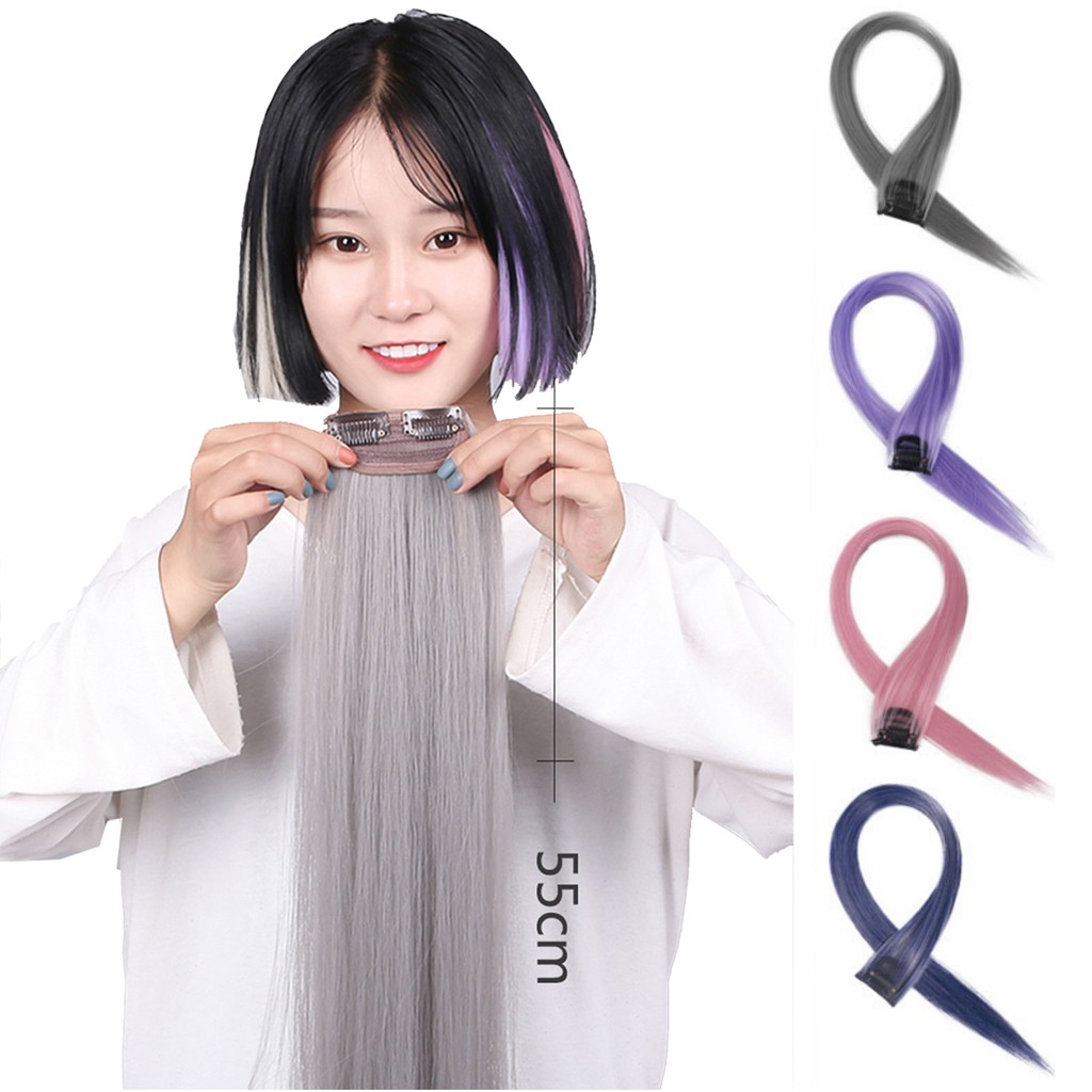 HLB highlight ombre gradasi tebal lebar clip on 55cm hair clip warna-warni rambut palsu klip