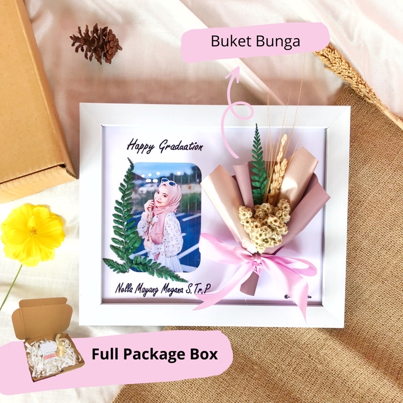 Jual KADO UNIK BUKET DRIED FLOWER IN FRAME LUCU [BACA DESKRIPSI] / KADO