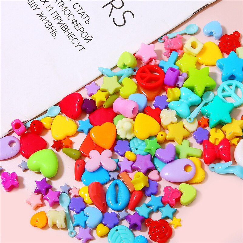 80-150pcs Manik-Manik Bahan Plastik Akrilik Warna Acak Untuk Membuat Perhiasan Gelang Dan Kalung