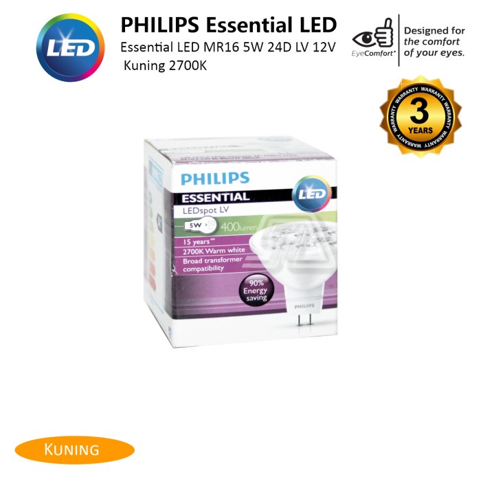 Lampu Philips ESSENTIAL LED 5-50W MR16 24D Kuning 2700K