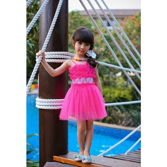 DRESS ANAK HOT PINK TUMPUK / BAJU PESTA ANAK / DRESS FASHION