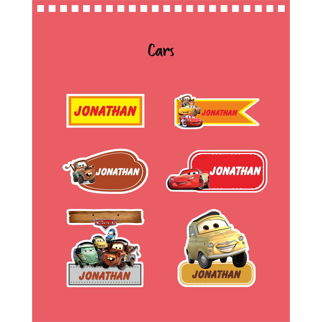 

192pcs Stiker Label Nama Lucu Kekinian Tahan Air & Anti Luntur untuk Anak Laki-laki Tema Cars