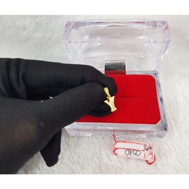 Lt1564E142E liontin huruf inisial Y permata putih emas kuning asli berat 0.850 kadar 70% 16k