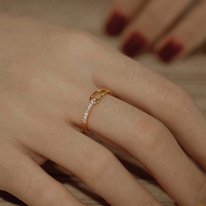 Cincin Jari Telunjuk Model Terbuka Dapat Disesuaikan Aksen Zirkon Gaya Korea Untuk Wanita