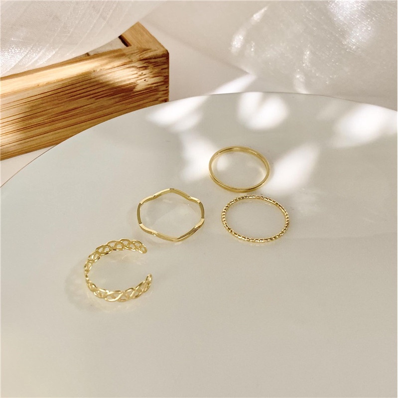 4pcs / Set Cincin Lapis Emas / Silver Desain Gelombang Gaya Korea Untuk Wanita