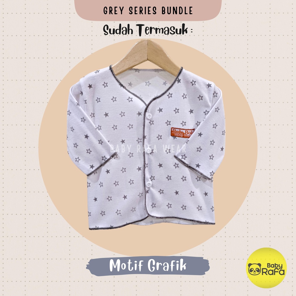 Serian Abu - 3 pcs Baju Bayi Tangan Panjang Baru Lahir 0 sd 3 Bulan Grey Series merk SNI Bolo - Bolo