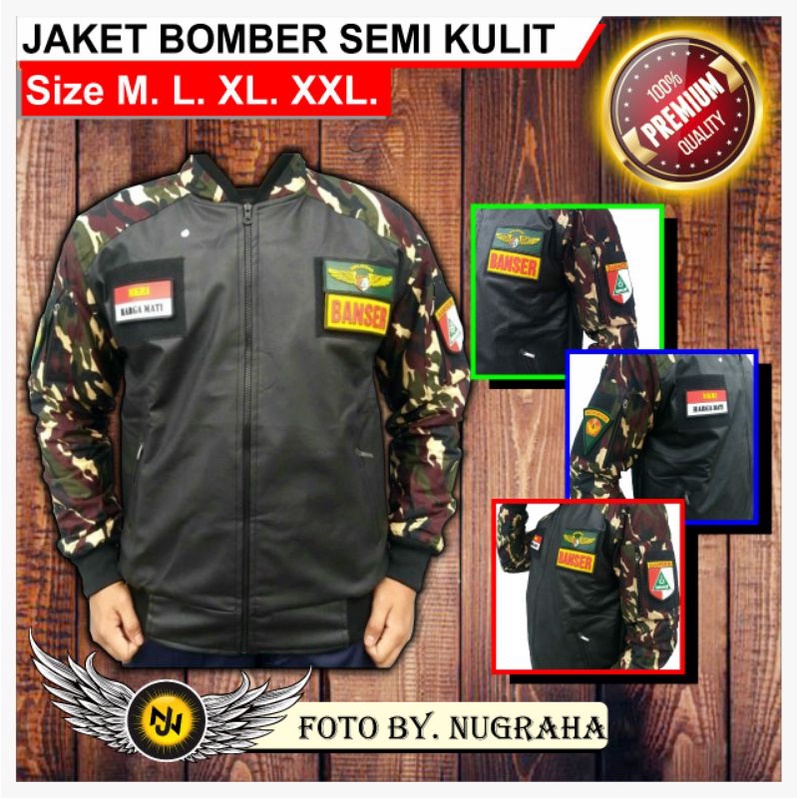 M-XXXL Eksklusif Jaket Bomber Banser Semi Kulit Kombinasi Twill Dan Oscar Teerbaru Full Atribut Trendy