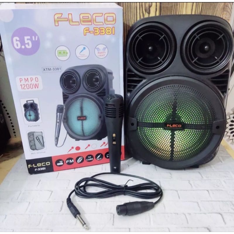 Speaker Bluetooth Karaoke Free Mic 6,5inch Fleco F3381/ Salon Aktif Portable Radio Fm Mp3 Super Bass Speaker Aktif Wireless