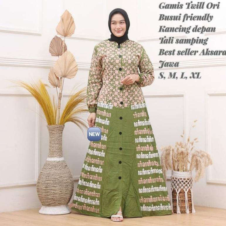 GAMIS TWILL ORI MOTIF  AKSARA JAWA  MODEL  KLOK A SIZE  S . M L &  XL [KOK.30Ja22ѕ]