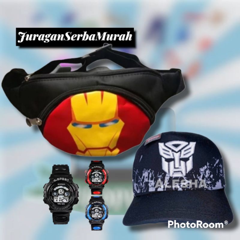 Waistbag/Tas Selempang Anak Laki-Laki 3in1 Karakter Super Hero Murah