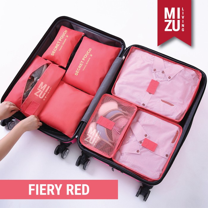 SECRET POUCH Travel Packing Cubes 7in1 Storage Pouch POLOS-FIERY Red