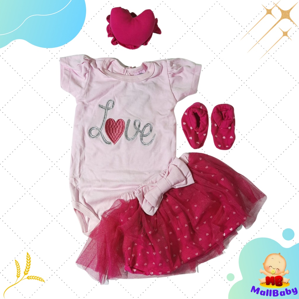 Baju Bayi Perempuan 0 3 6 9 12 Bulan Setelan Jumper Set Bandana Sepatu Bayi Love
