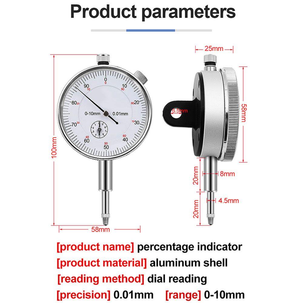 Solighter Dial Indicator Gauge Point Set 0-10mm Lug Back Resolusi 0.01 Dial &amp; Test Indicator Steel