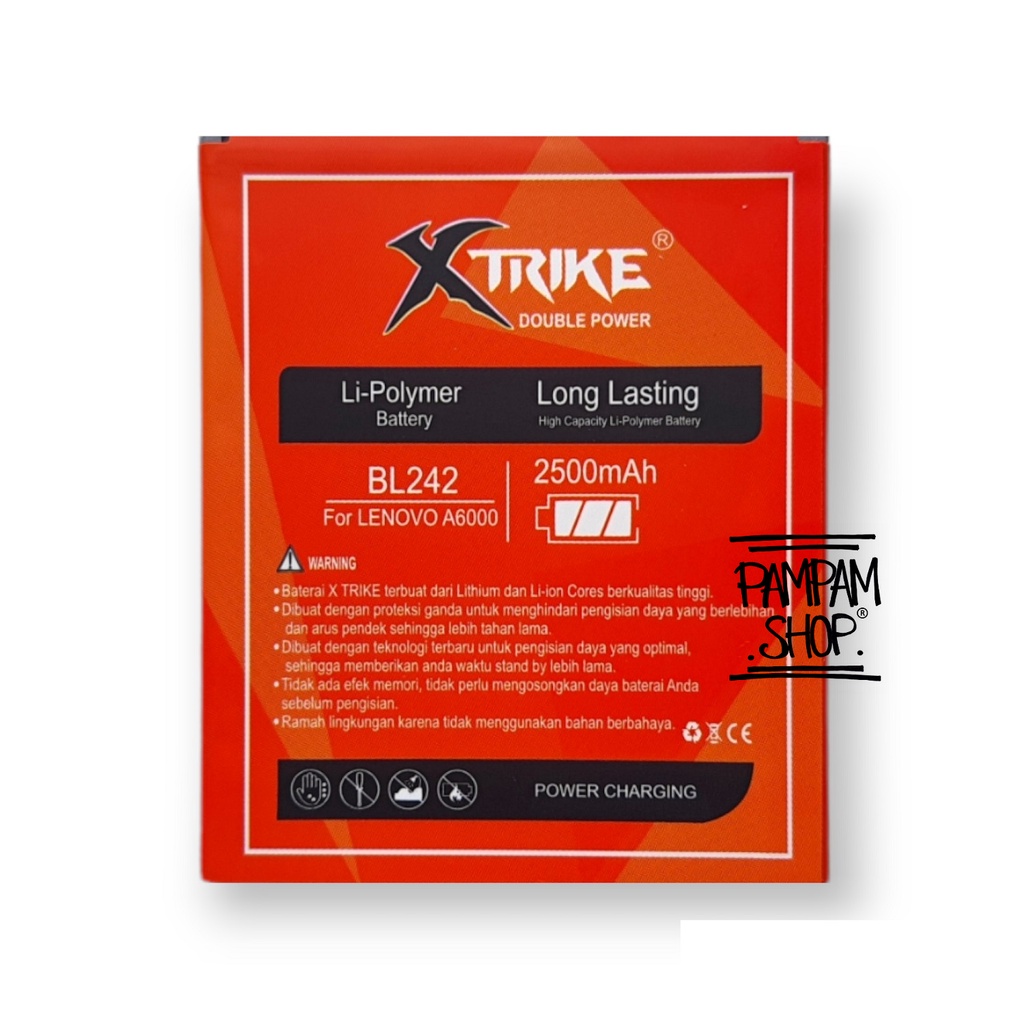 Baterai Xtrike Double Power Lenovo BL242 A6000 A6010 A6600 Plus A6000+ A6600+ Batre Batrai