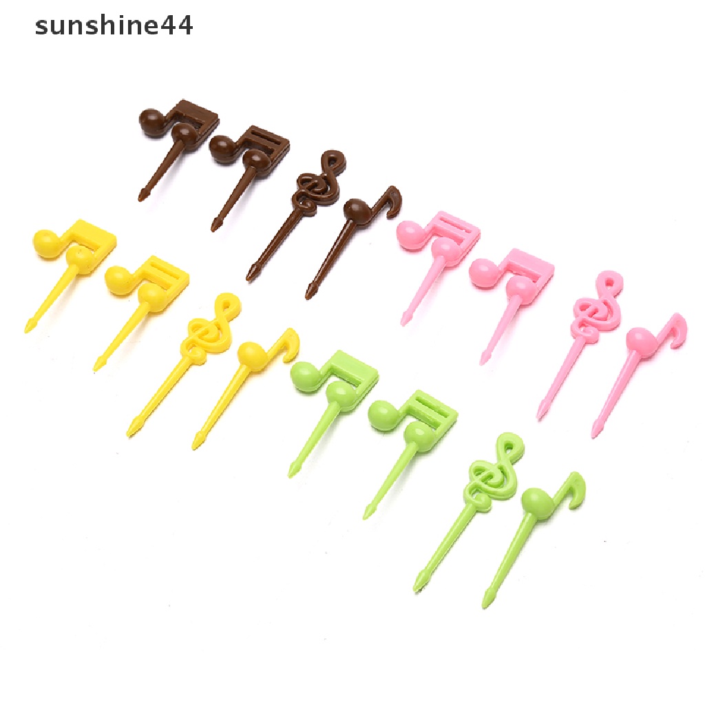 Sunshine 16pcs / set Garpu Buah / Snack Mini Bentuk Not Musik Kartun Untuk Anak