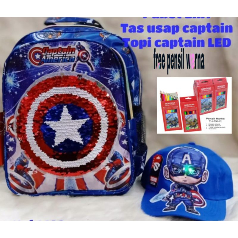 tas usap sequin karakter kapten amerika free topi dan pensil warna