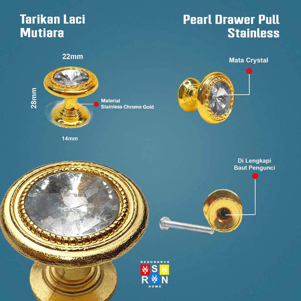 Tarikan Knop Laci Lemari Bulat Antik Gold Resonance Home