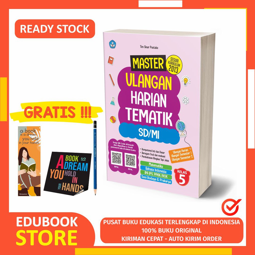 

BUKU MASTER ULANGAN HARIAN TEMATIK SD/ MI KELAS 5 - C KLIK MEDIA - BONUS BOOKMARK, PENSIL 2B, STIKER