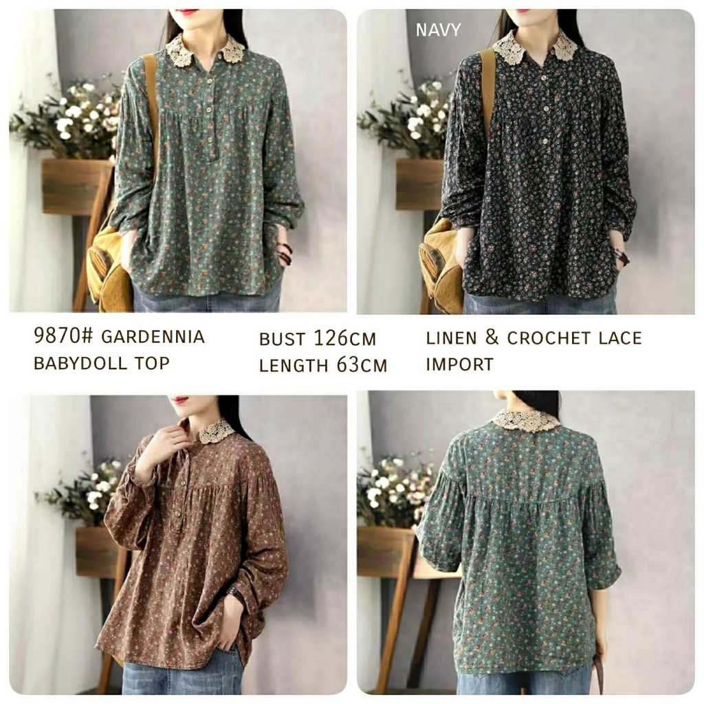 HOPYLOVY - Atasan Kemeja Blouse Wanita Motif Bunga Dannia Korean Style