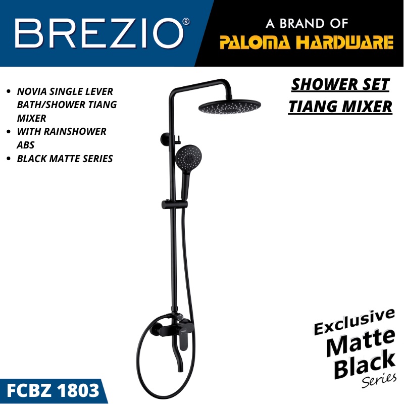 BREZIO FCBZ 1803 SHOWER TIANG SET MIXER PANAS DINGIN HITAM BLACK MATTE KERAN KRAN AIR