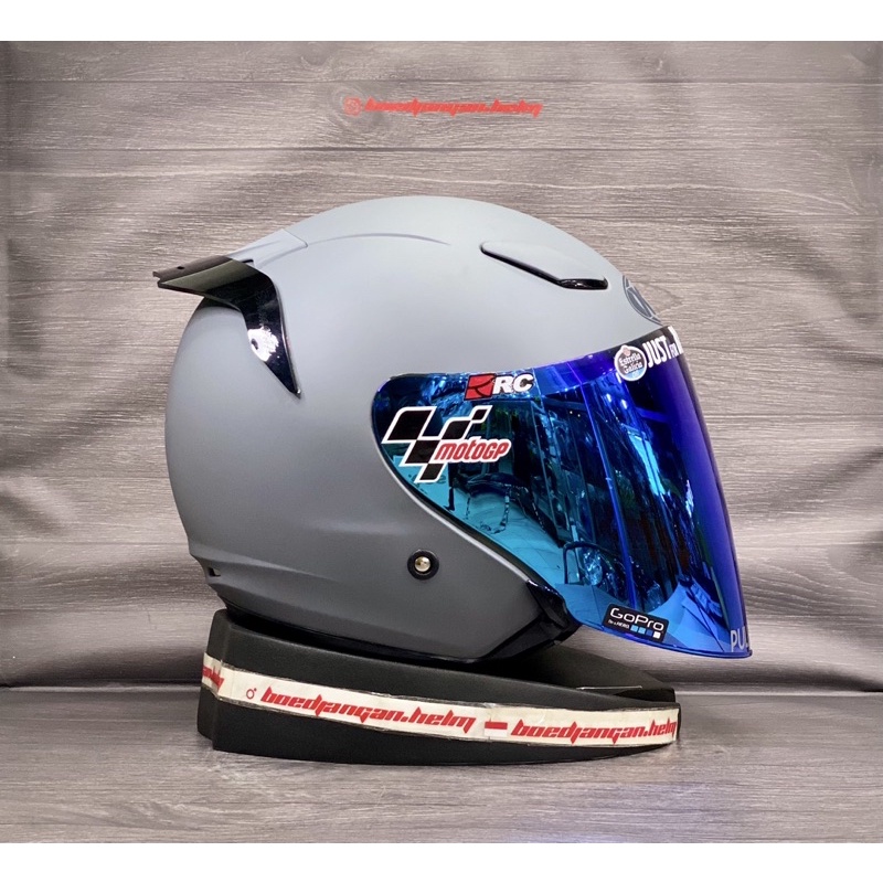 PAKET GANTENG  KYT HELM DJ MAXI GORILLA GREY DOFF - FLAT VISOR IRIDIUM KYT - HALF FACE DOUBLE VISOR-3