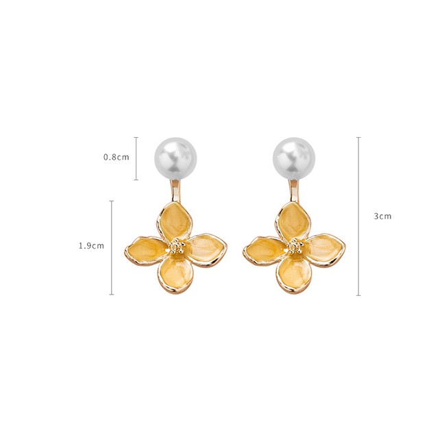 LRC Anting Tusuk Fashion  Pearl Drop Glaze Flower Earrings F88922