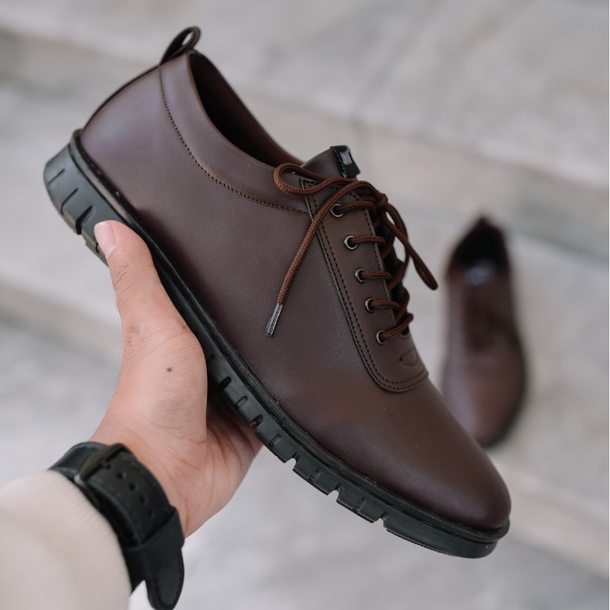 BRAVE BROWN - Sepatu Pantofel Pria Kulit Formal Kantor Kasual Kerja Kuliah Oxford - Pantopel