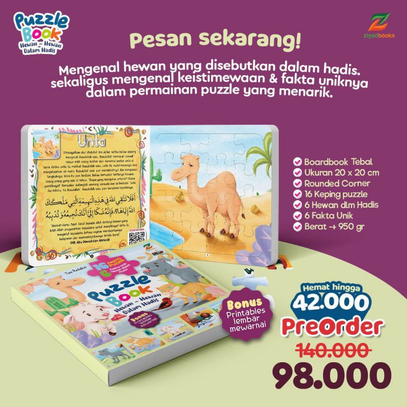 puzzle book hewan dalam hadist. puzzle book ziyad. buku puzzle anak