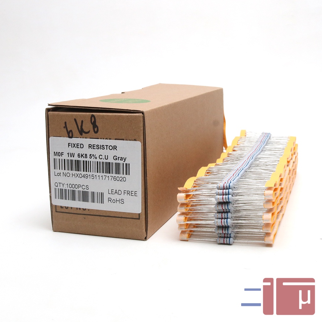 x10 Resistor 6K8 6.8K 1W Metal Oxide 5% Taiwan Kaki Tembaga