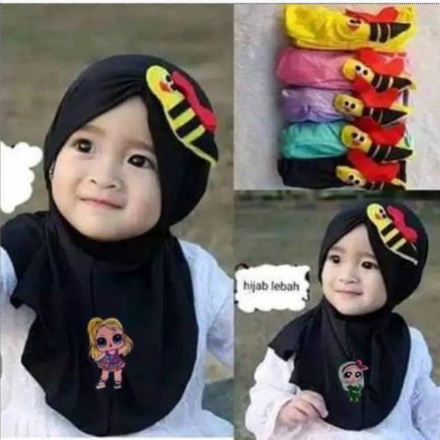 Jilbab ANAK LED musik  0-3 tahun lebah / JILBAB ANAK LUCU COMEL KARAKTER BONEKA LEBAH LOL LED MUSIK