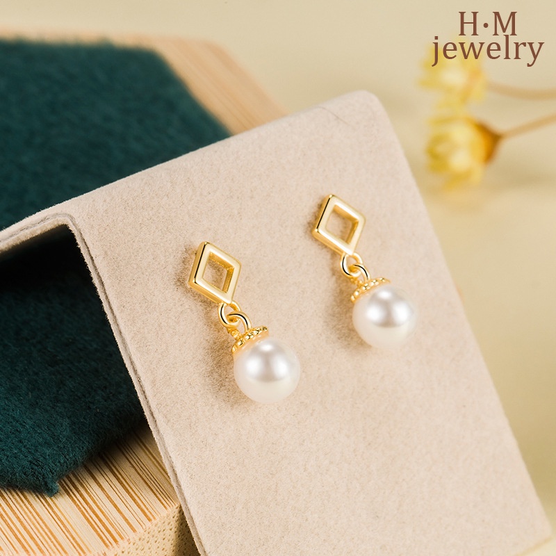 2022 Anting Tusuk Bentuk Kotak Geometri Aksen Mutiara Imitasi Gaya Vintage Untuk Wanita