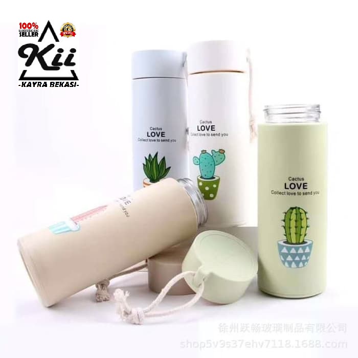 Botol Kaca Kaktus 400ml - Botol Minum - Botol Motif Kaktus Botol Kaca