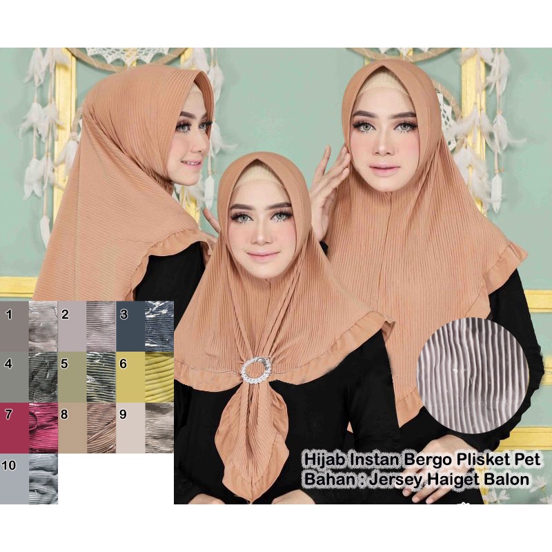 Jilbab Instant Bergo Plisket Pet